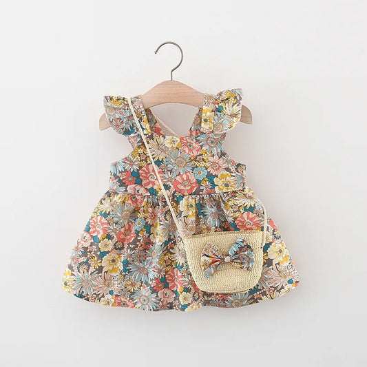 Summer Baby Girl's Garden Flower Flying Sleeve Dress - All you need for babies